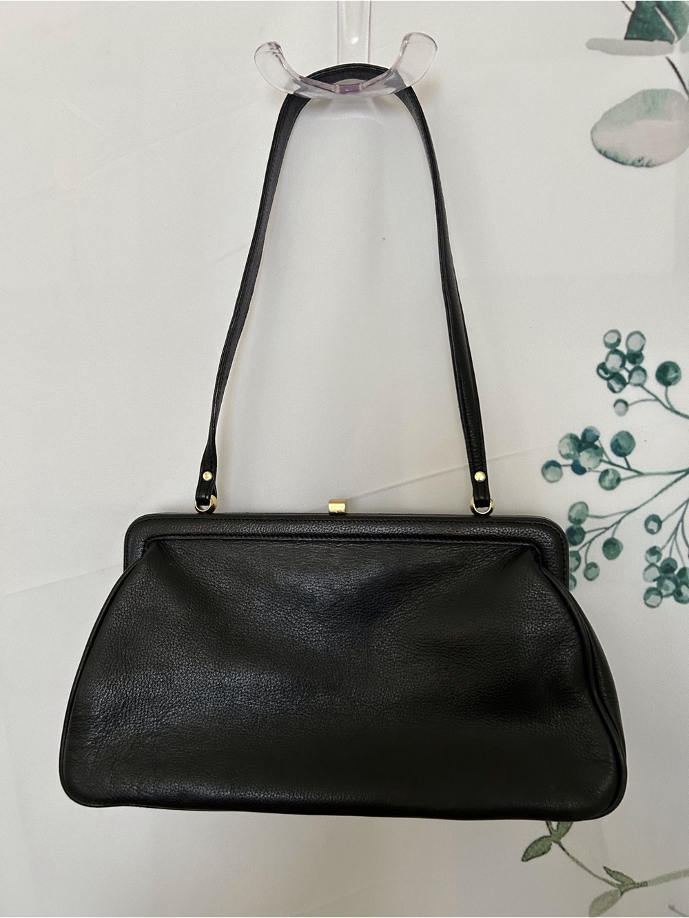 Structured Black Leather Shoulder Bag with Gold Accents by Talbots